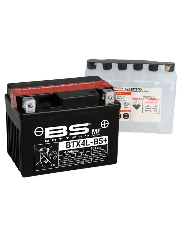 Certifié Batterie BS BATTERY BTX4L-BS sans entretien livrée avec pack acide