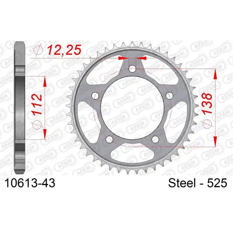 Couronne Acier 43 dents pour chaine 525 Commander Vite