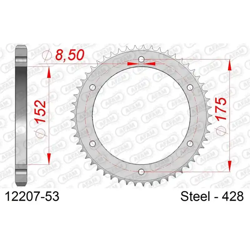 Couronne Acier 53 dents pour chaine 428 Commander Vite