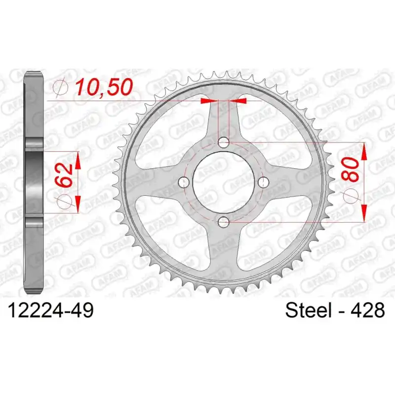 Couronne Acier 49 dents pour chaine 428 Acheter En Ligne