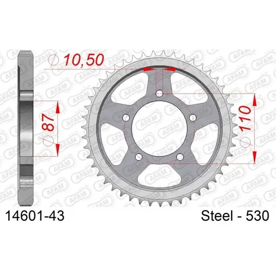 Couronne Acier 43 dents pour chaine 530 Réduction