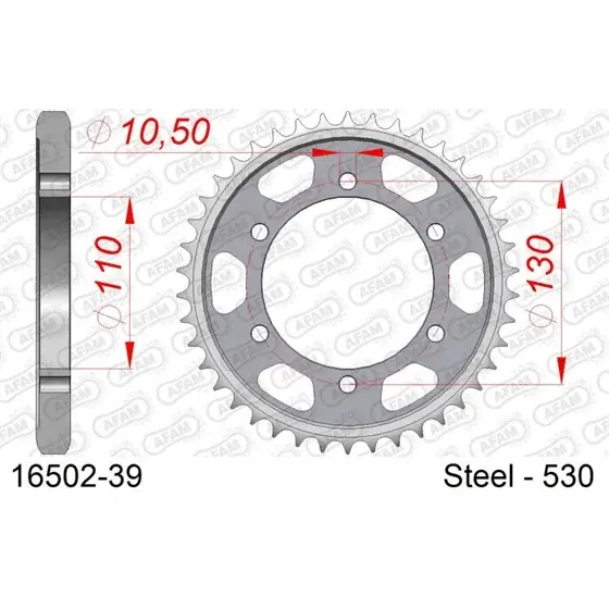 Couronne Acier 39 dents pour chaine 530 Vente Directe