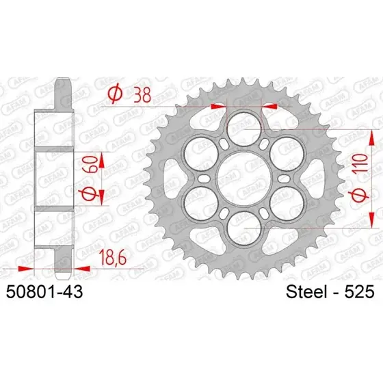 Couronne Acier 43 dents pour chaine 525 Achat Immédiat