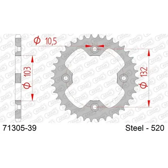 Couronne Acier 39 dents pour chaine 520 Certifié