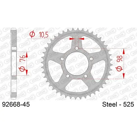 Couronne Acier 45 dents pour chaine 525 Réduction