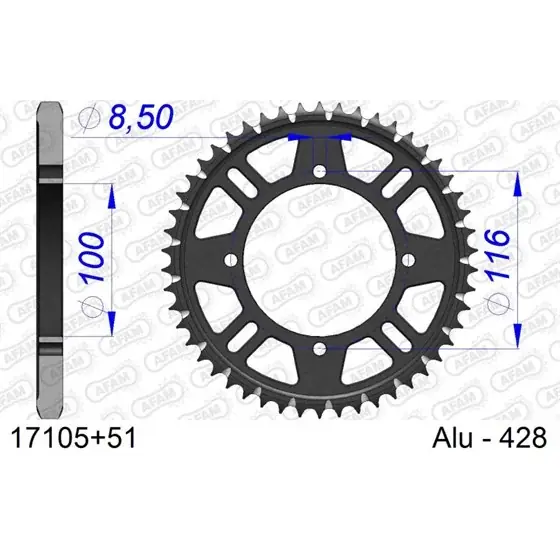 Nouvelle Collection Couronne En Alu 51 dents pour chaine 428 S/C