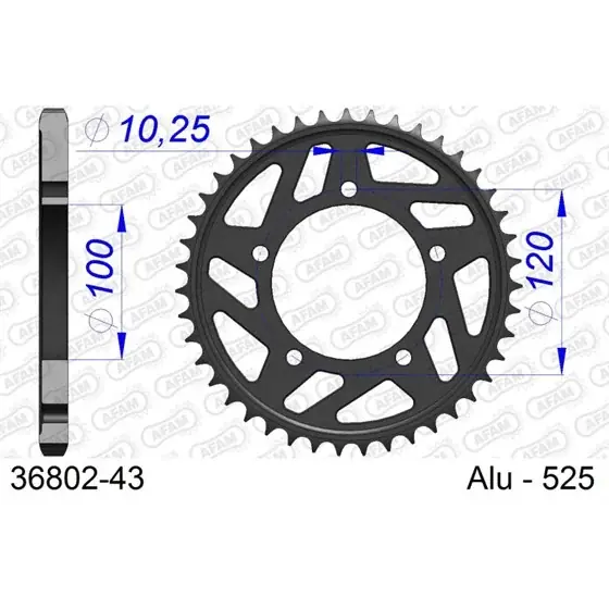 Couronne En Alu 43 dents pour chaine 525 Expédié Aujourd'hui