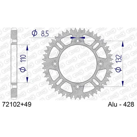 Prix Cassé Couronne En Alu 49 dents pour chaine 428 S/C