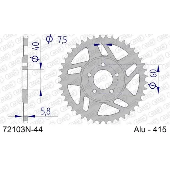 Couronne En Alu 44 dents pour chaine 415 Petit Prix