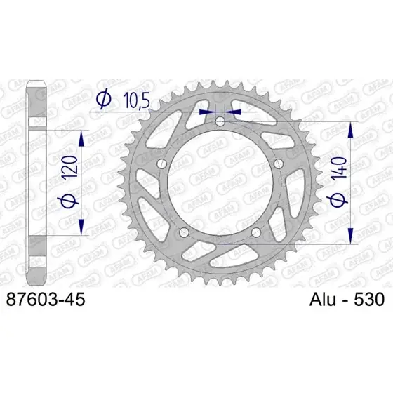 Couronne En Alu 45 dents pour chaine 530 Certifié