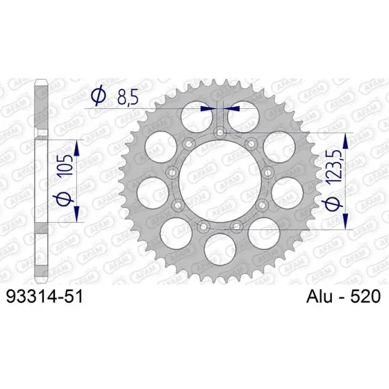 Couronne En Alu 51 dents pour chaine 520 Soldes