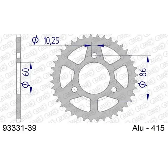 Quantité Limitée Couronne En Alu 39 dents pour chaine 415
