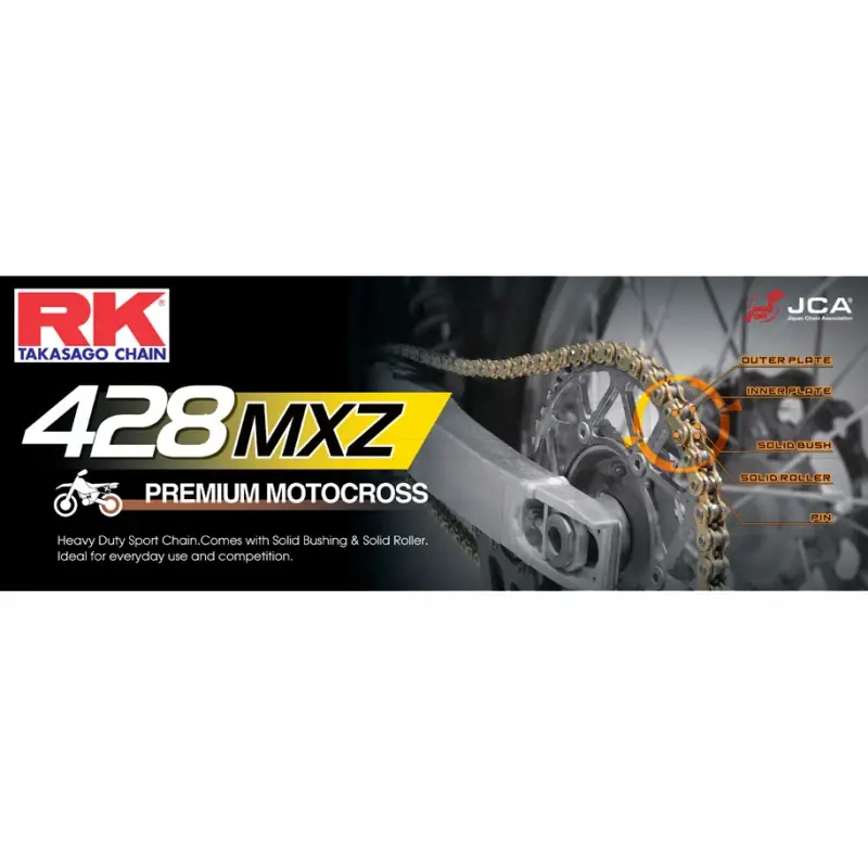 Haute Qualité Chaine RK 428MX Motocross Ultra Renforcée Pas de 428 – Couleur Acier