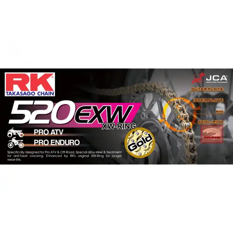 Acheter Direct Chaine RK GB520EXW XW'Ring Super Renforcée Pas de 520 – Couleur Gold