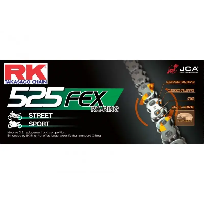 Chaine RK 525FEX-T RX'Ring Super Renforcée Pas de 525 – Couleur Acier Acheter Direct