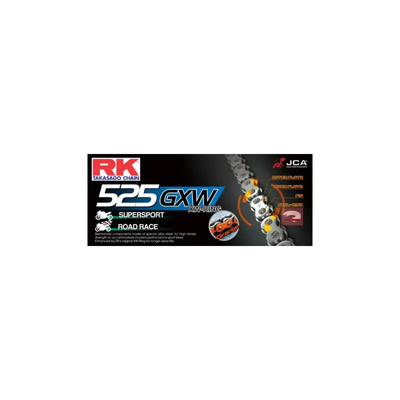 Chaine RK ND525RO XW'Ring Ultra Renforcée Pas de 525 – Couleur Orange Prix Cassé