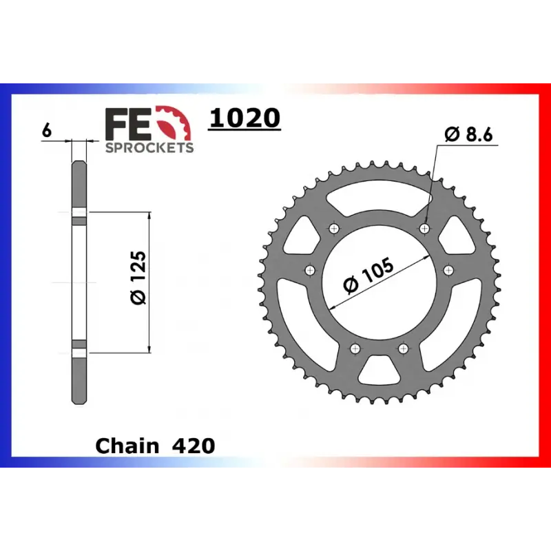 Usine Directe Couronne Acier 70 dents pour chaine 420 – France Equipement 0378.1020.70