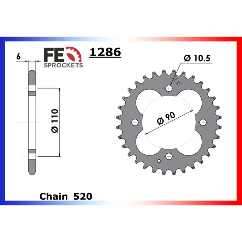 Couronne Acier 34 dents pour chaine 520 – France Equipement 1011.1286.34 Produit De Marque