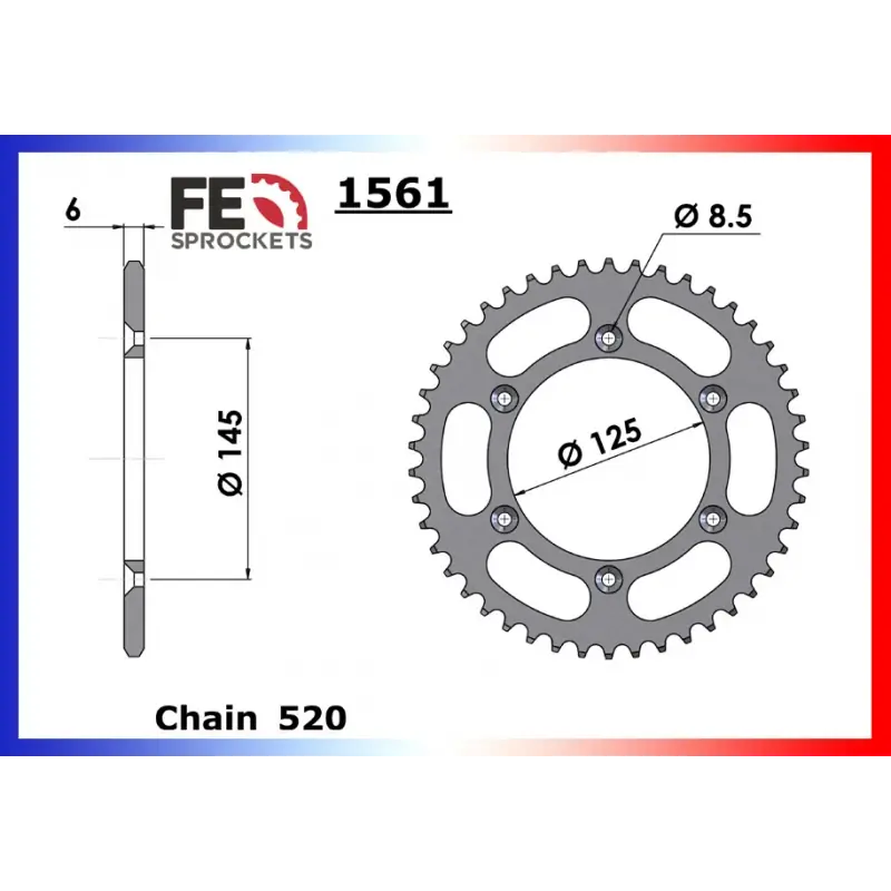 Top Vente Couronne Acier 44 dents pour chaine 520 – France Equipement 1571.1561.44