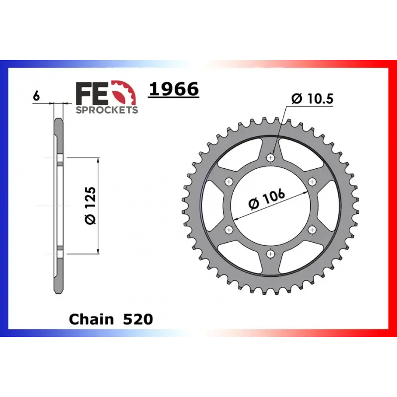 Acheter En Ligne Couronne Acier 44 dents pour chaine 520 – France Equipement 1931.1966.44