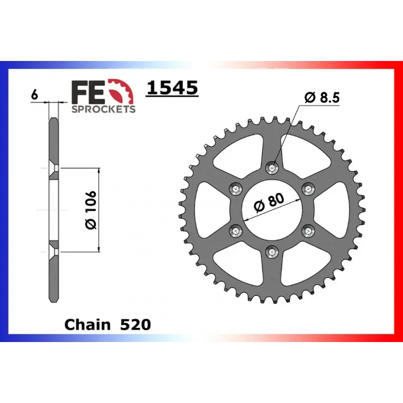 Authentique Couronne Acier 45 dents pour chaine 520 – France Equipement 2931.1545.45