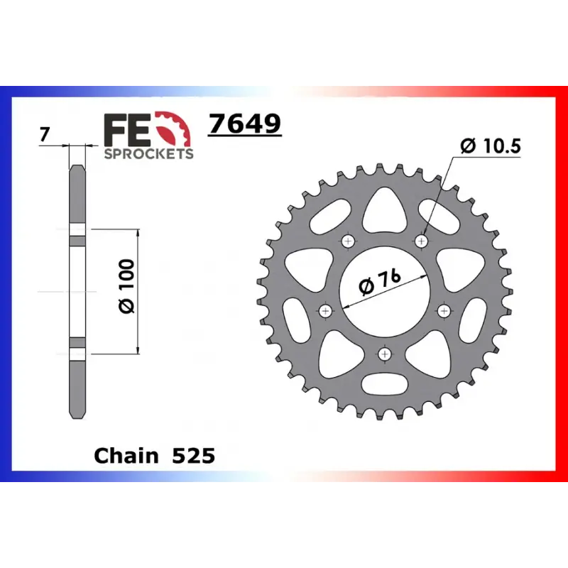 Certifié Couronne Acier 36 dents pour chaine 525 – France Equipement 3768.7649.36