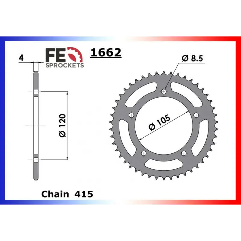 Acheter Direct Couronne Acier 46 dents pour chaine 415 – France Equipement 4010.1662.46