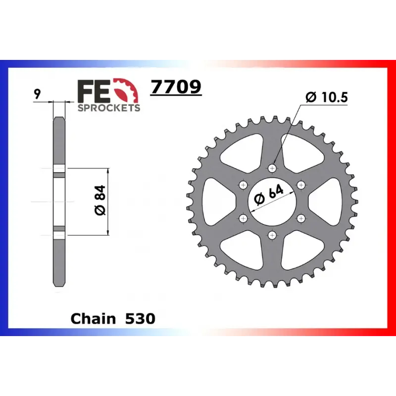 Usine Directe Couronne Acier 44 dents pour chaine 530 – France Equipement 5003.7709.44