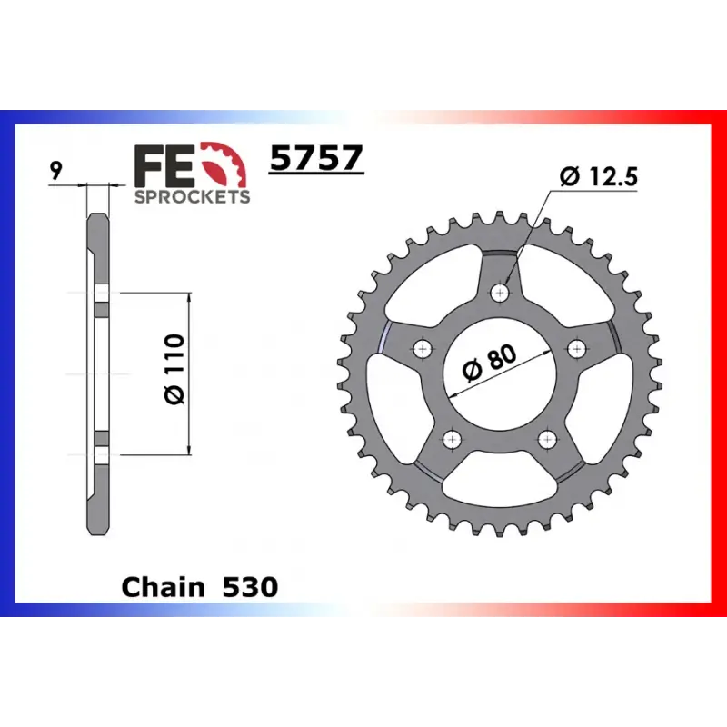 Certifié Couronne Acier 45 dents pour chaine 530 – France Equipement 9502.5757.45