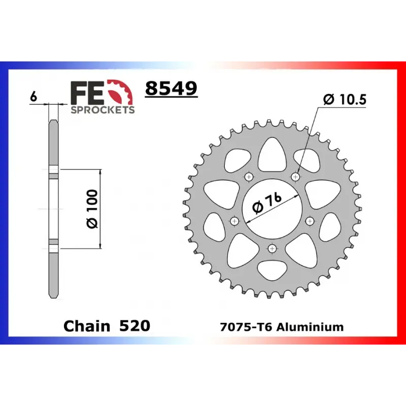 Certifié Couronne Alu 33 dents pour chaine 520 – France Equipement 1199.8549.33