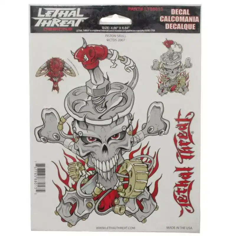 Autocollant / Sticker – LETHAL THREAT Piston Skull 15 x 20cm Livraison Express