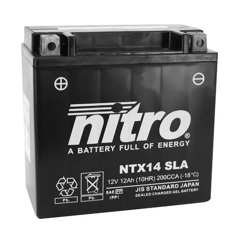 Petit Prix Batterie 12V 12 Ah NTX14 SLA / YTX14-BS – Nitro Prêt à l'emploi / Sans entretien +G