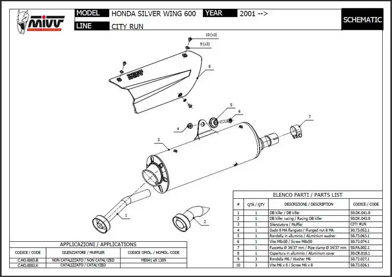 ivv ligne 2 en 1 inox avec catalyseur pour Silverwing 600 PF01 2001/08 Dernier Modèle