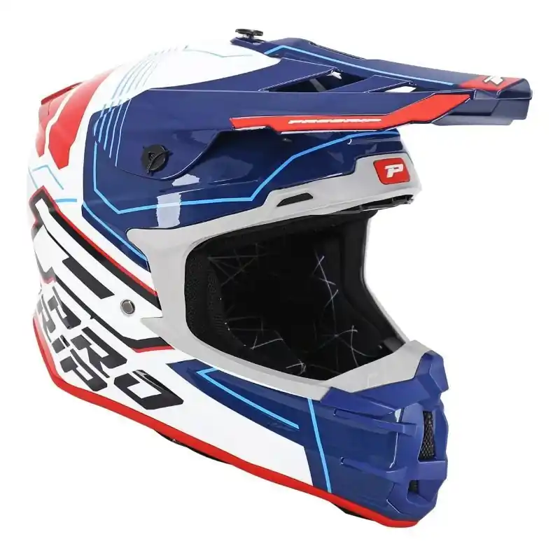 Offre Limitée Casque Cross PROGRIP 3080 Adventure Blanc Bleu Rouge S – 55/56 cm