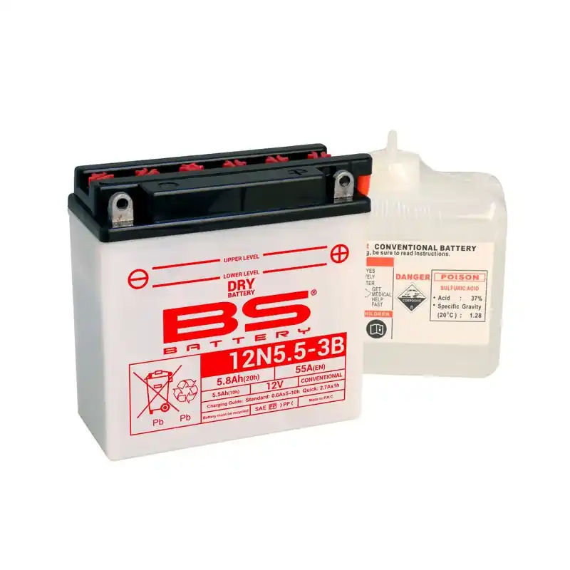 Batterie BS BATTERY conventionnelle avec pack acide – 12N5.5-3B Retour Gratuit