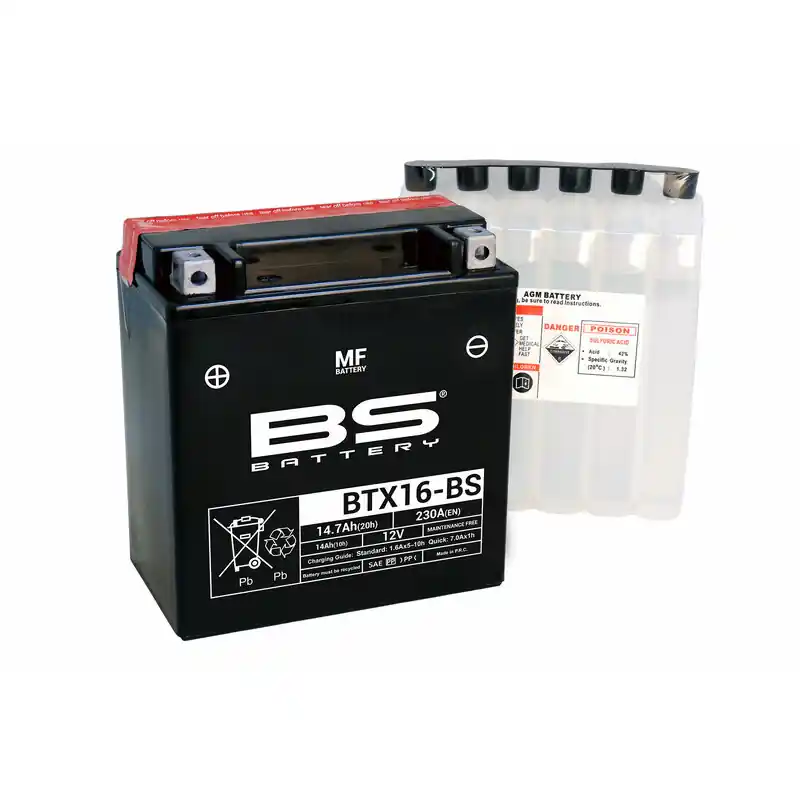 Batterie BS BATTERY sans entretien avec pack acide – BTX16 Prix Promo