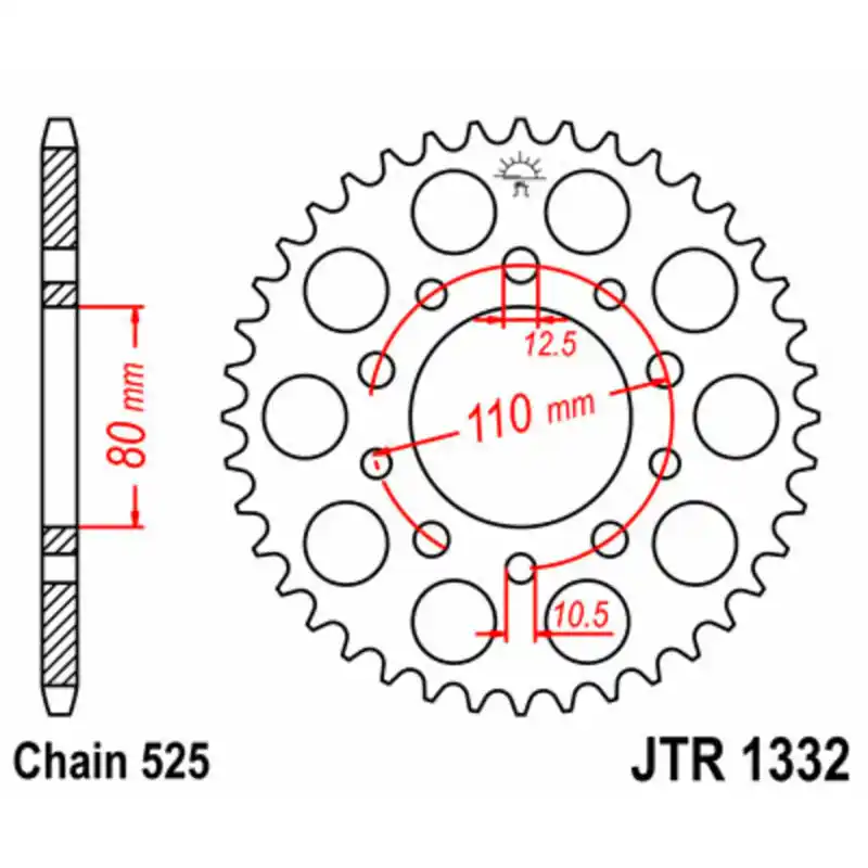 Couronne JT SPROCKETS acier standard 1332 - 525 Usine Directe
