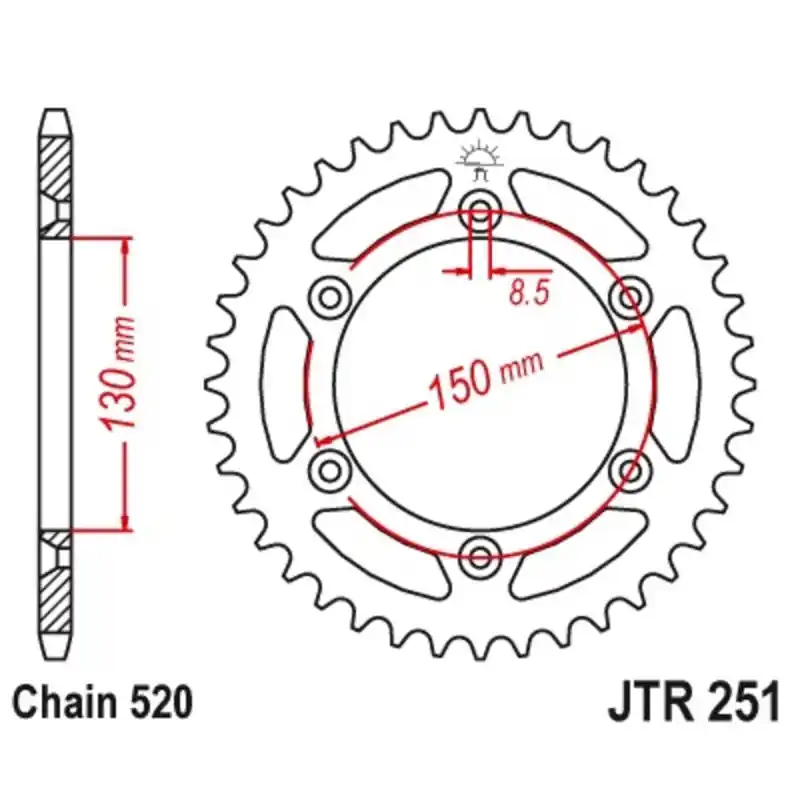 Couronne JT SPROCKETS acier anti-boue 251 – 520 Seulement Aujourd&rsquo;hui