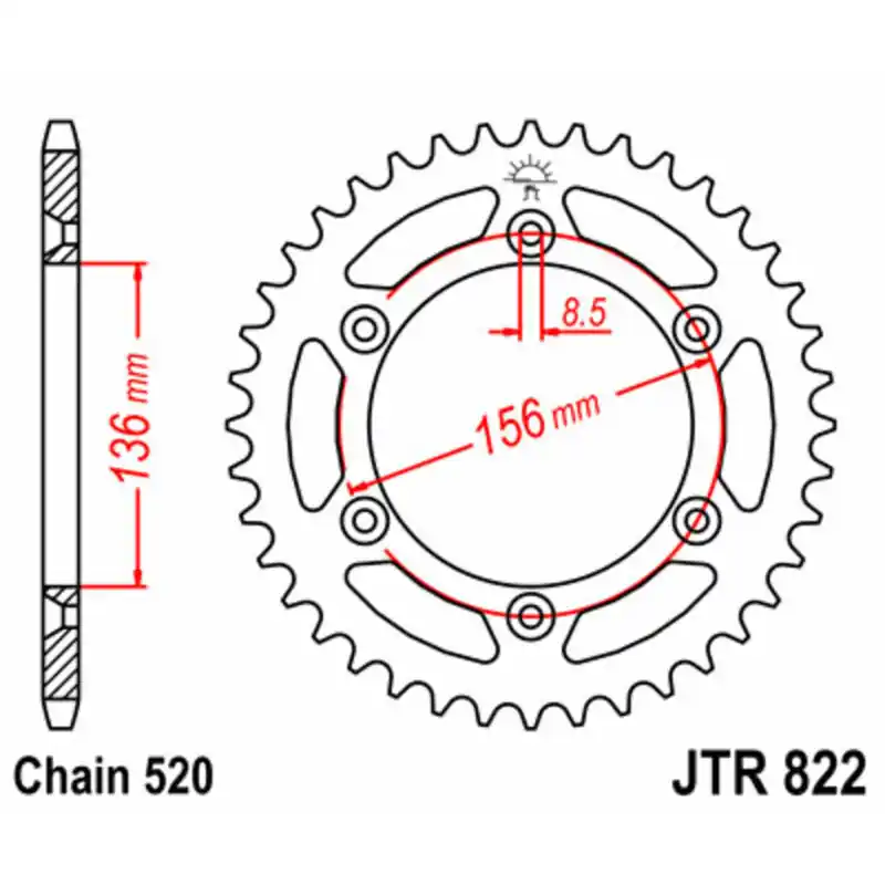 Couronne JT SPROCKETS acier standard 822 – 520 Prix Cassé