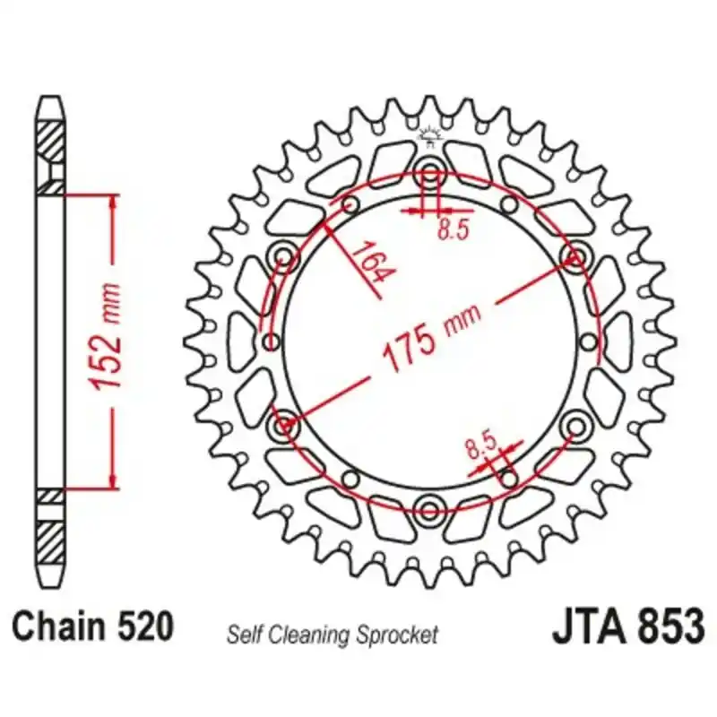 Remise Couronne JT SPROCKETS aluminium ultra-light anti-boue 853 - 520