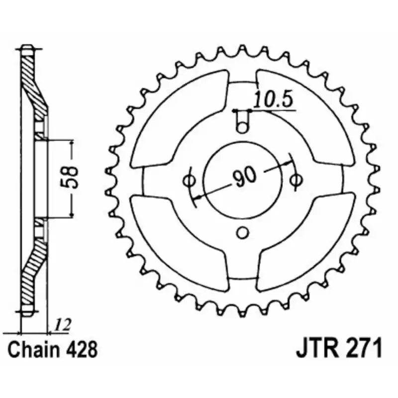 Couronne JT SPROCKETS acier standard 271 – 428 Offre Exclusive