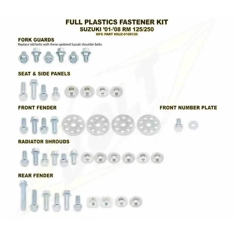 Kit vis complet de plastiques Bolt Suzuki RM125/250 Meilleure Vente