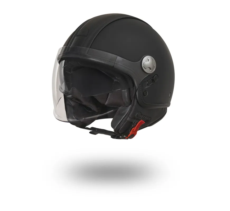 Helmo Milano Demi Jet, PelleDura Premium, noir mat avec éco-cuir noir XS Prix Cassé
