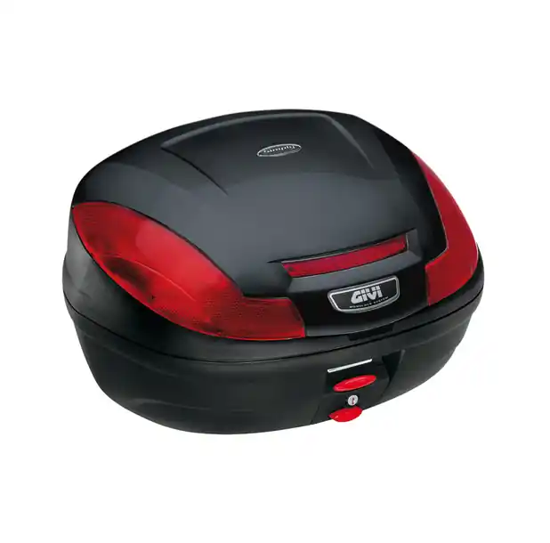 Meilleure Vente E470 Simply III Topcase MONOLOCK noir avec réflecteurs rouges et plaque d&rsquo;origine Givi