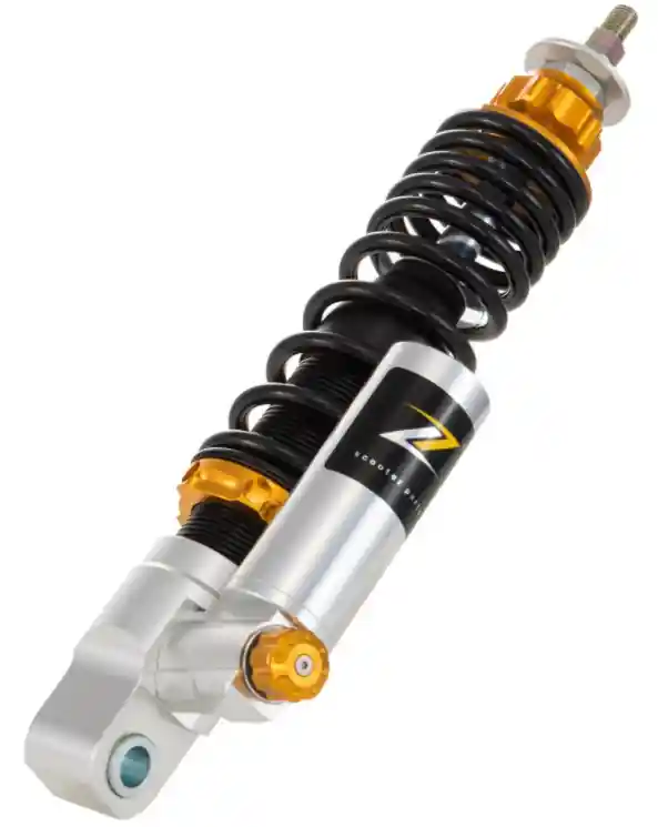 Nouvel Arrivage Amortisseur "Black Edition", avant pour Vespa Primavera/Sprint 50 -150ccm 2T/4T AC, argent/orange