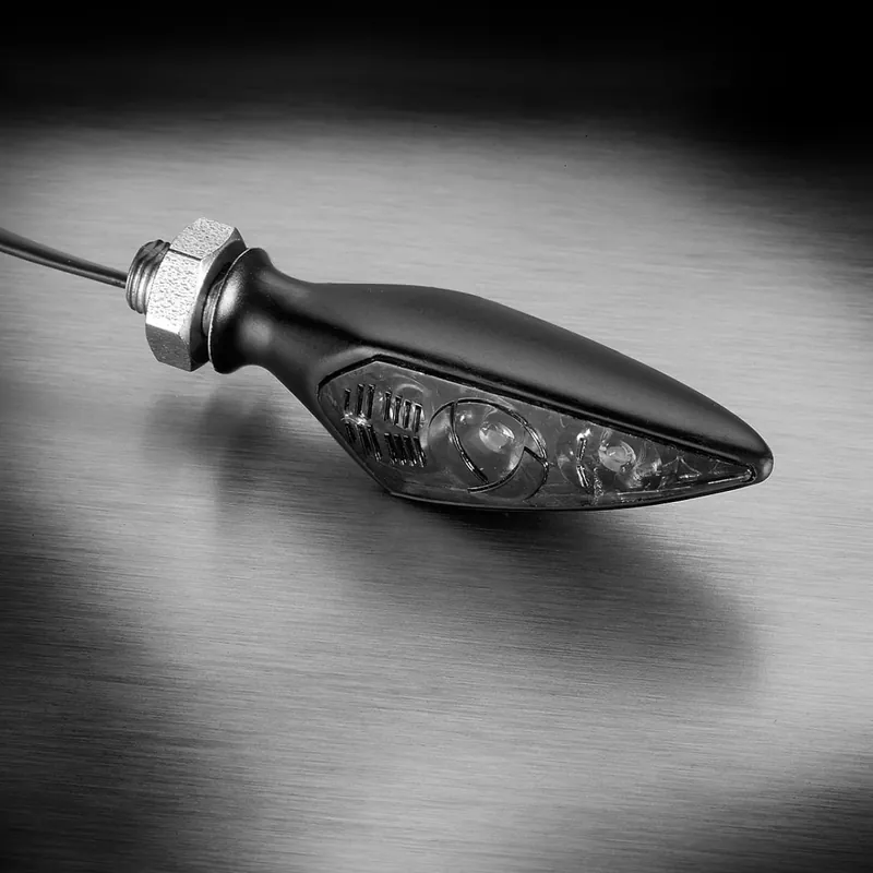 Clignotants Kellermann, Rhombus S Dark, aluminium, LED, VR/HL, 12 V, noir satiné, M5x0,5x6,5 Petit Prix