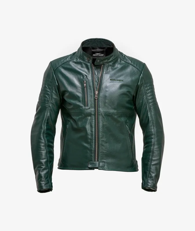 Veste en cuir Moto Guzzi vert avec protections incluses 50 Dernière Chance