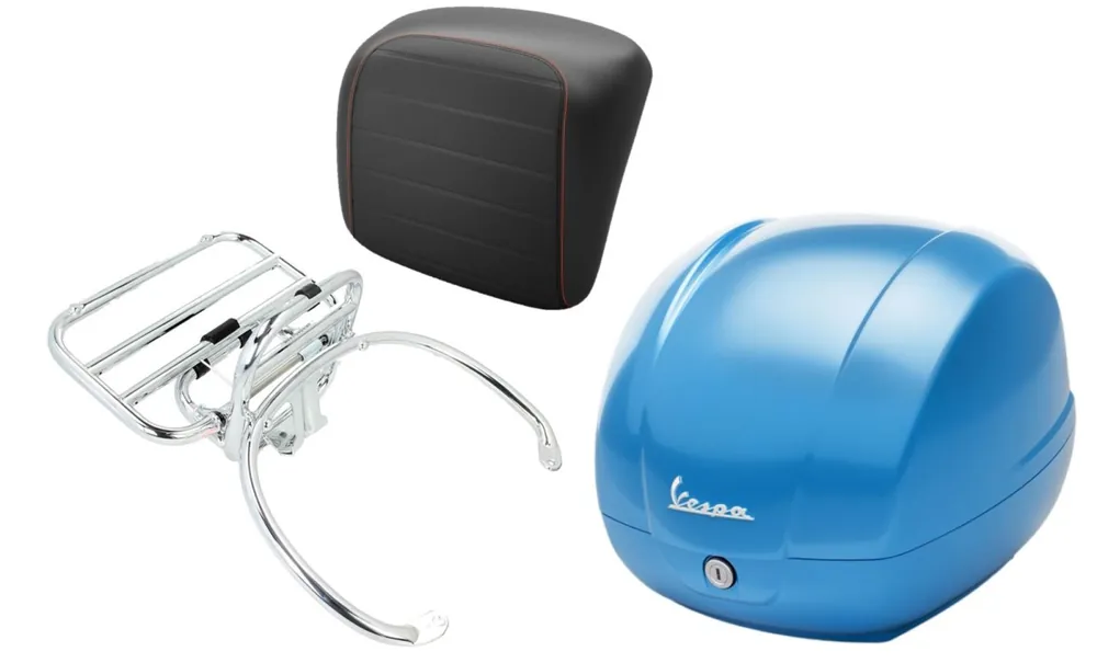 Kit top case 36L bleu ciel (A19), porte-bagages chrome pour Vespa GTS 125/300/310 Prix Bas