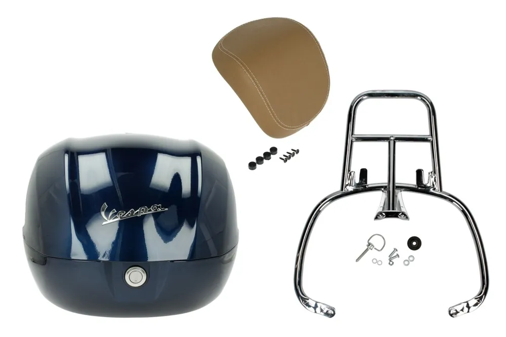 Prix Promo Kit top case 32L blue midnight (222/A), coussin dorsal beige pour Vespa Sprint / Primavera