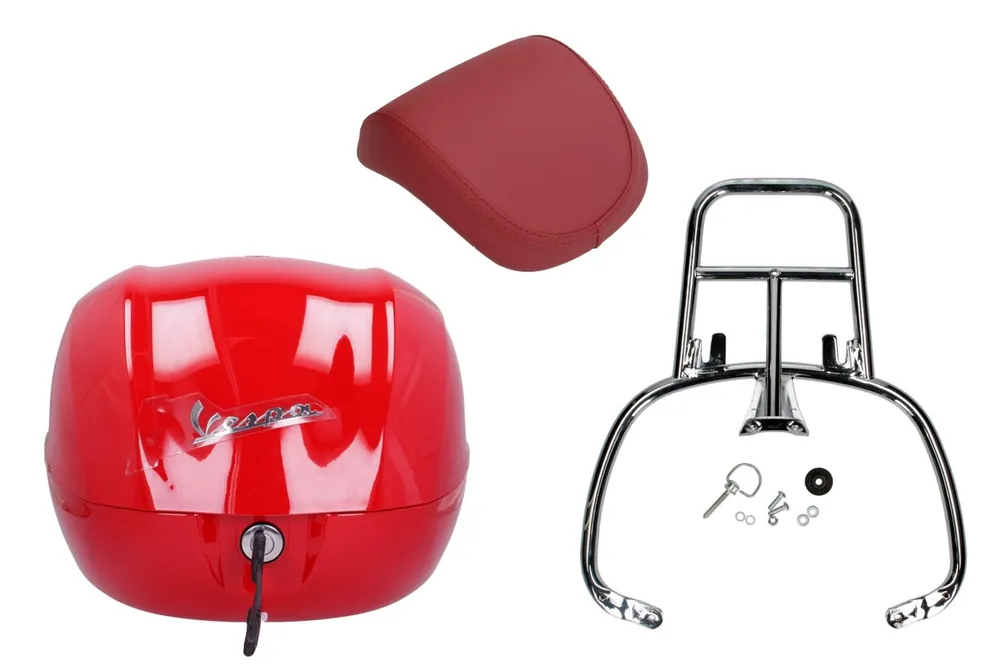 Kit top case 32L rouge dragon (894), coussin dorsal rouge pour Vespa Sprint / Primavera Certifié